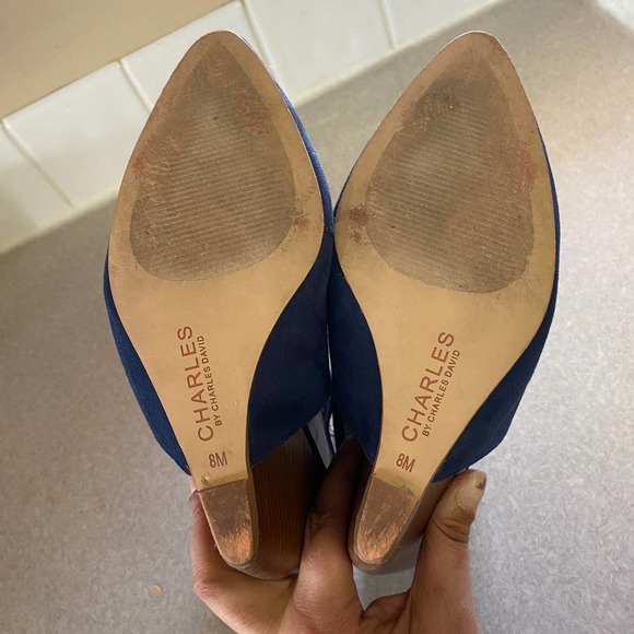 Charles by Charles David Navy Blue Wedge Dark Academia Wedding Pointed Toe Heels - Picture 8 of 11